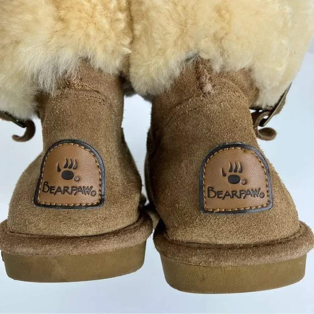 Bearpaw Abby Sheepskin Lined Hickory Winter Boots Ankle Buckle Size 7